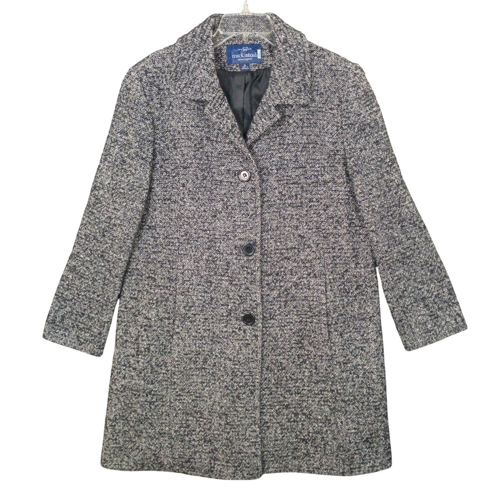 Mackintosh New England Womens XL Tweed Wool Blend Button Overcoat Jacket Vintage